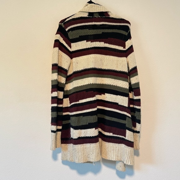 Hinge Wool Blend Green Black Maroon Cream Longline Open Front Cardigan Sweater S - Picture 10 of 16